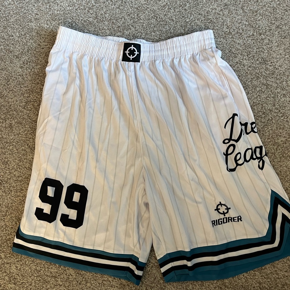 White and Teal Men's Athletic Shorts - 99